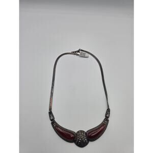 Vanity Fair Necklace Art Deco Carnelian Marcasites Sterling Silver 925
